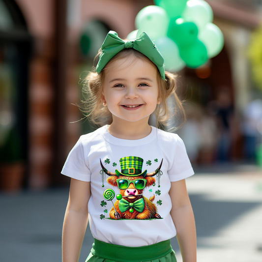 🍀🐮 Lucky Highland Cow Kids Tee 🐮💚