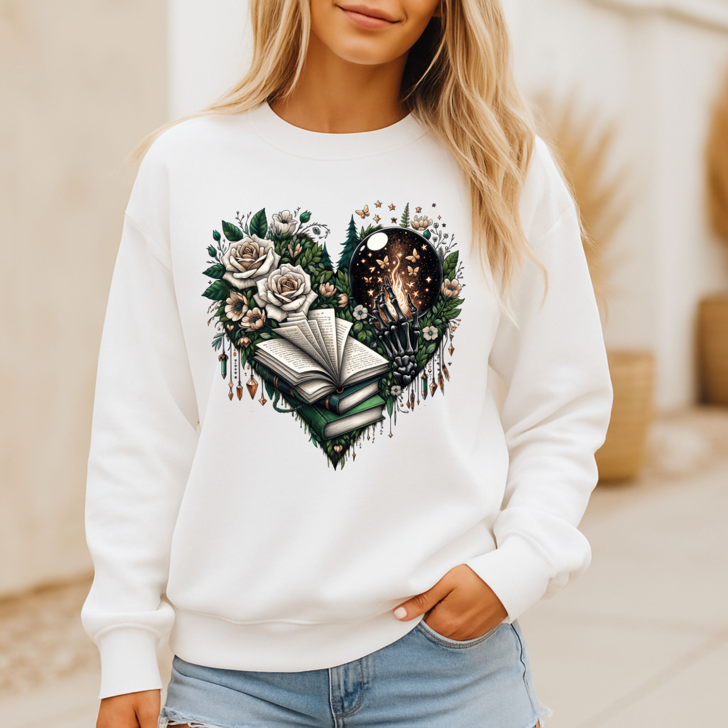 Floral Book Heart Crewneck Sweatshirt
