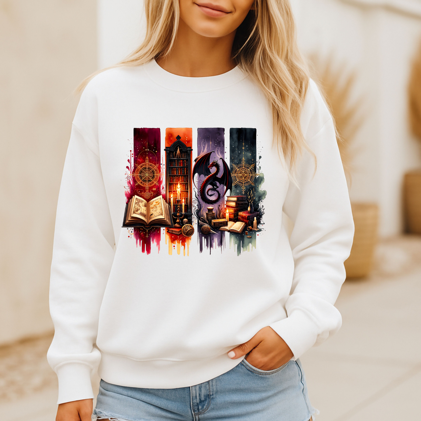 🐉📚✨ Fantasy Book Dragon Crewneck Sweatshirt ✨📖🔥