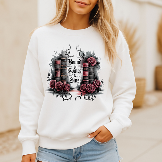 Bound by Spines & Sins Sweatshirt – Dark Romance Book Lovers Pullover 🌹📚