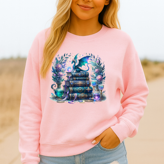 🐉 Book Dragon Crewneck Sweatshirt – Teal & Purple Edition 📚