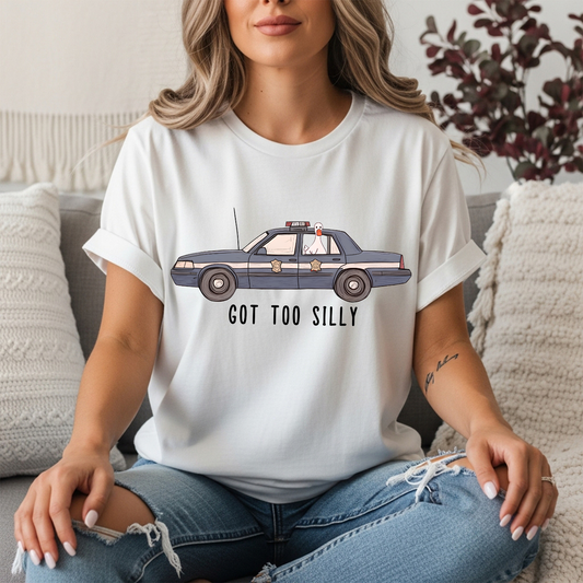 Got Too Silly Funny Goose Police Car Graphic Tee