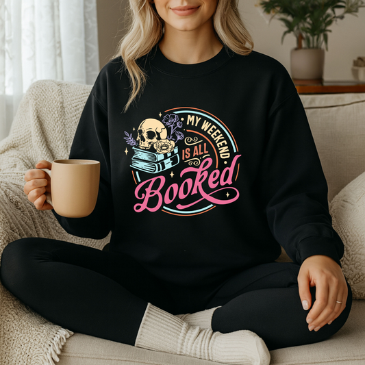 📚💀✨ My Weekend Is All Booked Crewneck Sweatshirt ✨📖🖤