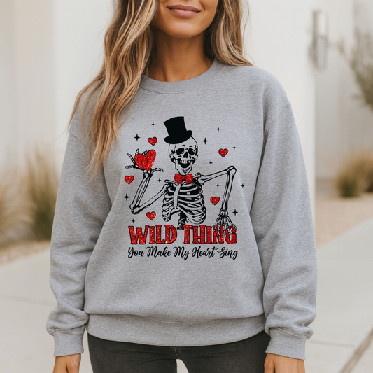 Wild Thing You Make My Heart Sing Skeleton Sweatshirt – Rock & Romance Pullover 💀❤️🎶